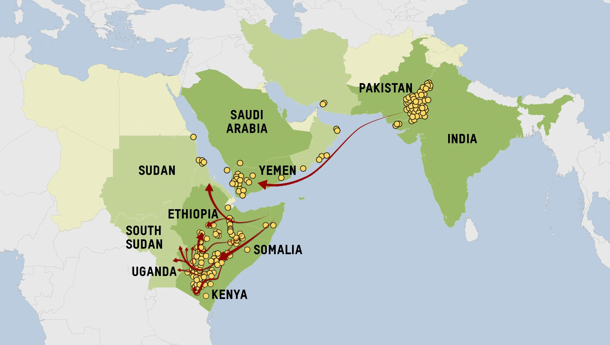 map of migrating locust swarms