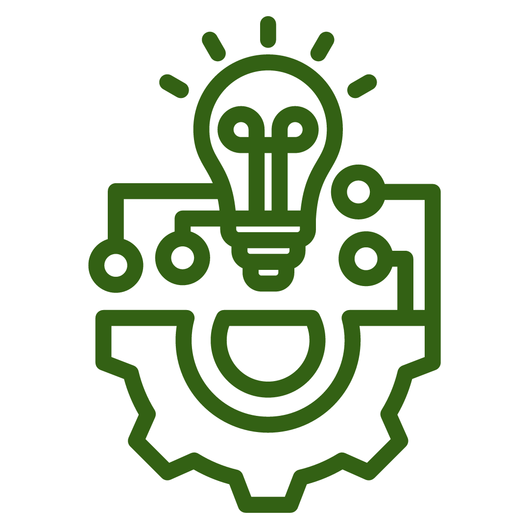 Innovation Symbol with a light bulb on top of gear wheel.